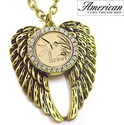 Gold -Layered Hummingbird Coin Rhinestone Wing Pendant Model# 11379
