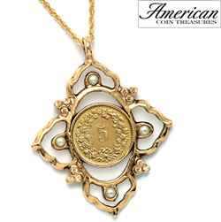 Victorian Inspired Swiss Coin Pendant with Glass Pearls&nbsp;&nbsp;Model#&nbsp;11442