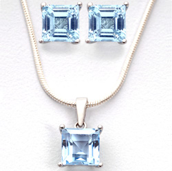 Square Blue Topaz Earrings and Necklace Set Model# JS317