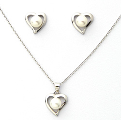 Sterling Silver Pearl Earrings and Necklace Model# JS401