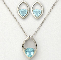Blue Trillion Earrings and Necklace Model# JS589-BT
