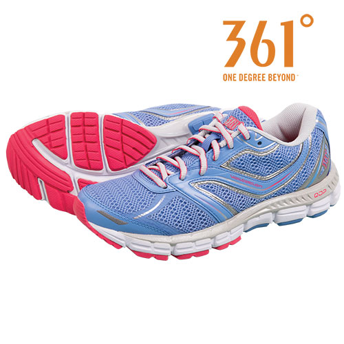 So pick up these 361 degree running shoes. The uppers are crafted from a lightweight open mesh that breathes and won't bog you down. And for comfort mile after mile, they have a padded tongue, strong heel cup, Quick Dynamic Performance cushioning and rubber outsole. Color: Sky/Silver. Womens size 11.