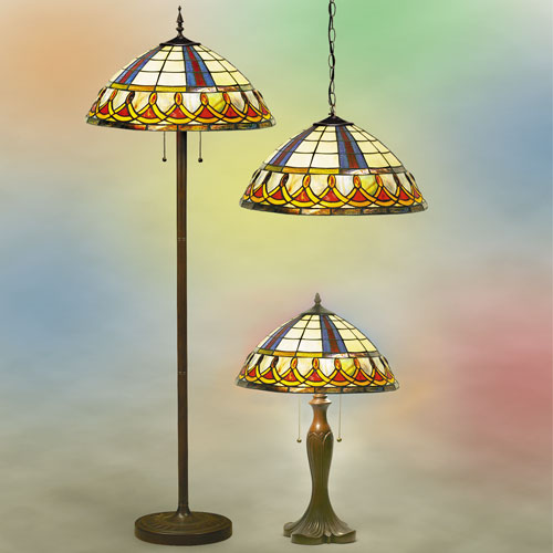 Tiffany-Style Amber And Brown 3 Piece Lamp Set