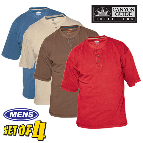 Henley Style Short Sleeve Shirts - 4 Pack