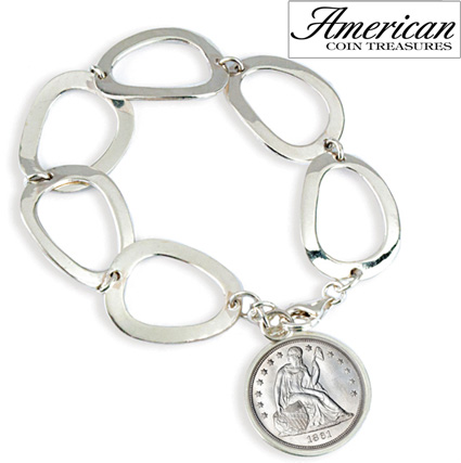 Civil War Seated Liberty Sterling Silver Oval Link Bracelet