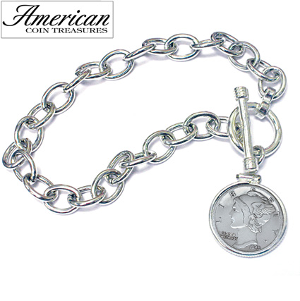 Sterling Silver Mercury Dime Toggle Bracelet
