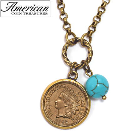 Civil War Indian Head Coin with Turquoise Bead