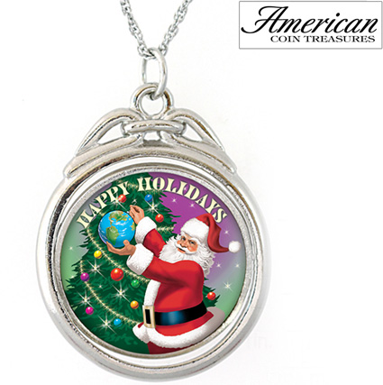 Happy Holidays Colorized JFK Half Dollar Spinner Pendant